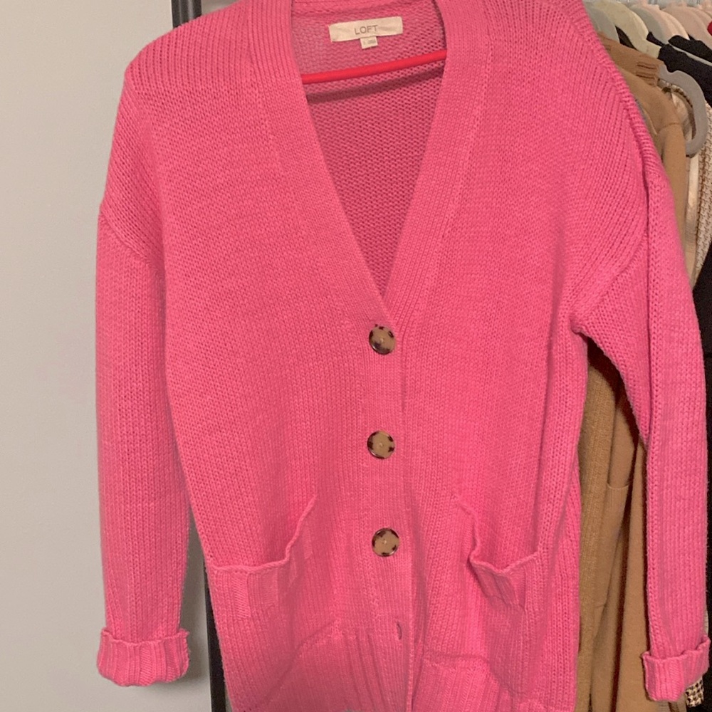 Bright pink, cotton cardigan, perfect for spring.